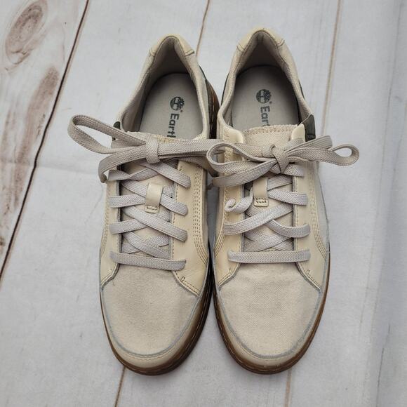 Timberland Earthkeepers Atlanta cream canvas green leather sneakers low shoes - Picture 2 of 11